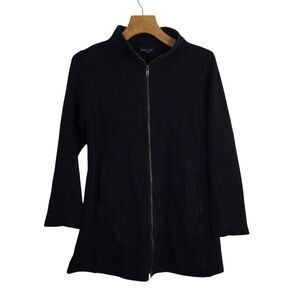 Eileen Fisher Women's High-Collar Jacket Full Zip Cotton Black Size XS